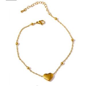 18k Yellow Gold Plated Sterling Silver Heart Anklet